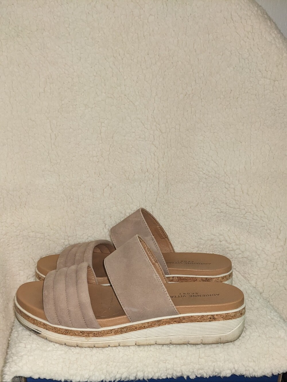 Adrienne Vittadini Women's Neutral Taupe Slide Platform Sandals
